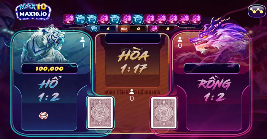 Các cửa cược trong game rồng hổ Online Max10