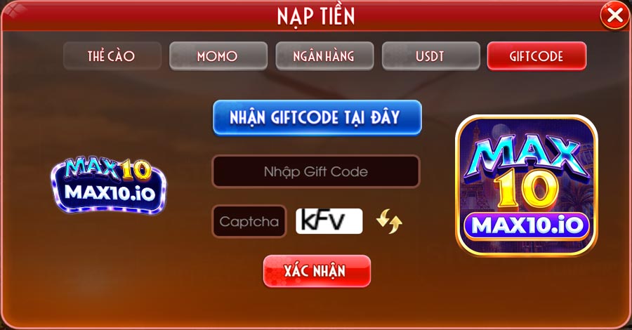 Nạp tiền Max10 bằng giftcode cực nhanh