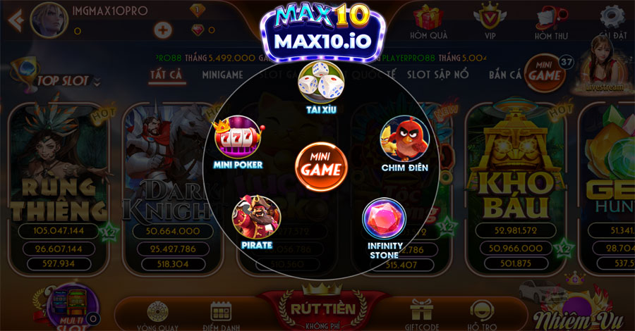 Tổng quan về sảnh Mini Game Max10